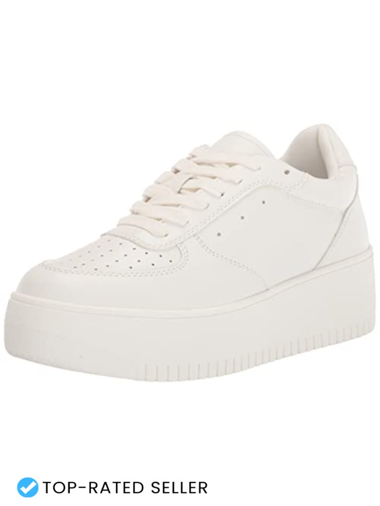 Faux Leather Platform Lace-Up Sneakers With 2" Heel, Vegan, Round Toe